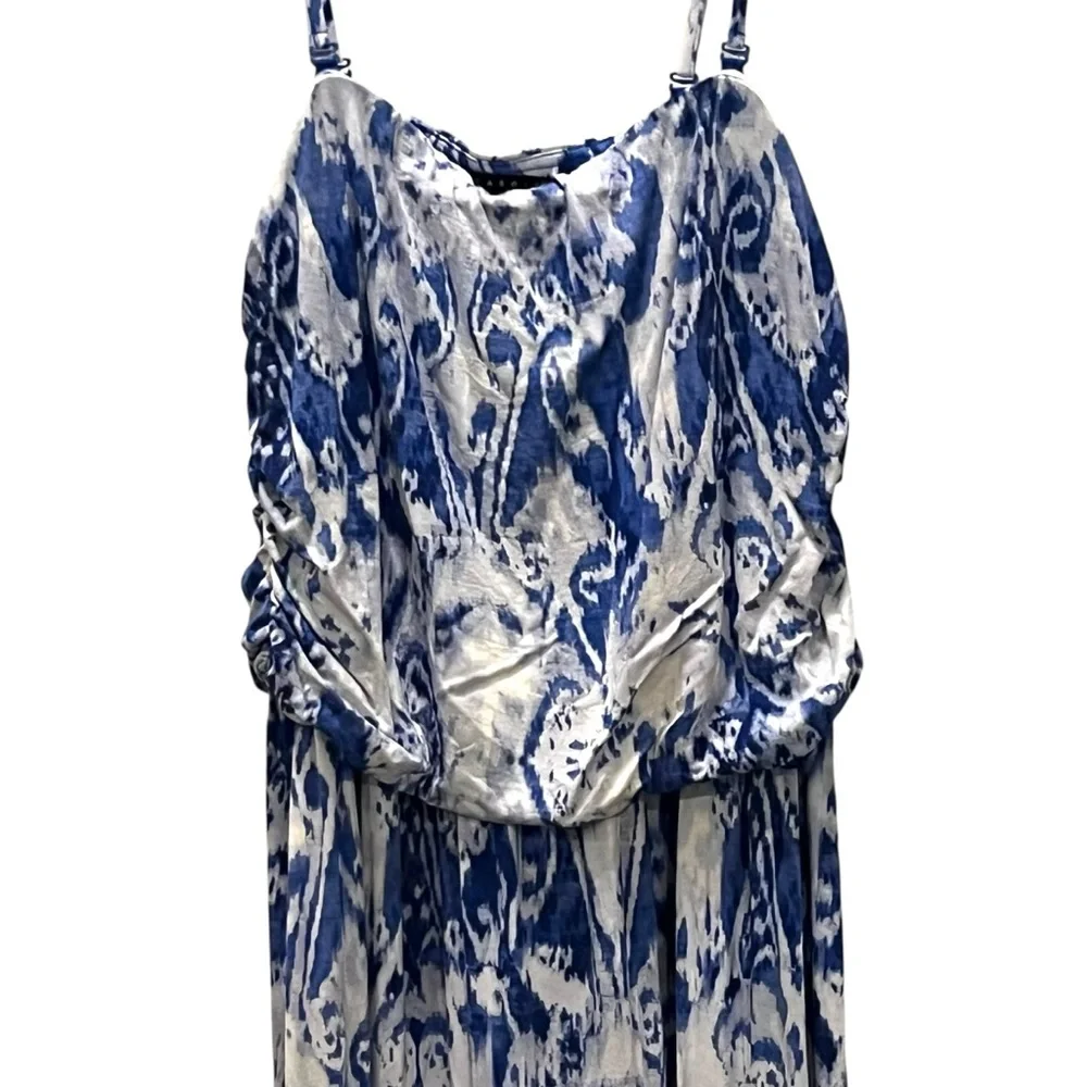 Carole Little Dress Ruched Maxi Cami Halter Empire Blue Tie Dye Boho Hippie XL - Picture 2 of 15